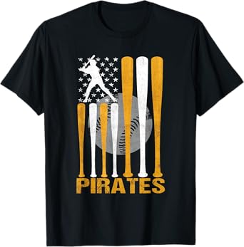 Vintage Pirates Maryland American Flag Baseball Weathered T-Shirt