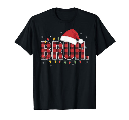 Bruh Funny Christmas Plaid Teens Boys Kids Xmas Pajamas T-Shirt