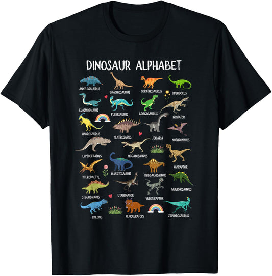 Back To School Types Of Dinosaurs Alphabet Identification T-Shirt