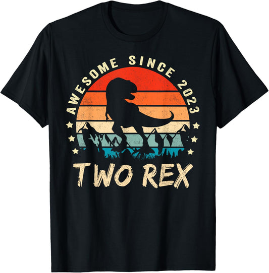 Two Rex 2nd Birthday Gift Second Dinosaur 2 Year Old T-Shirt