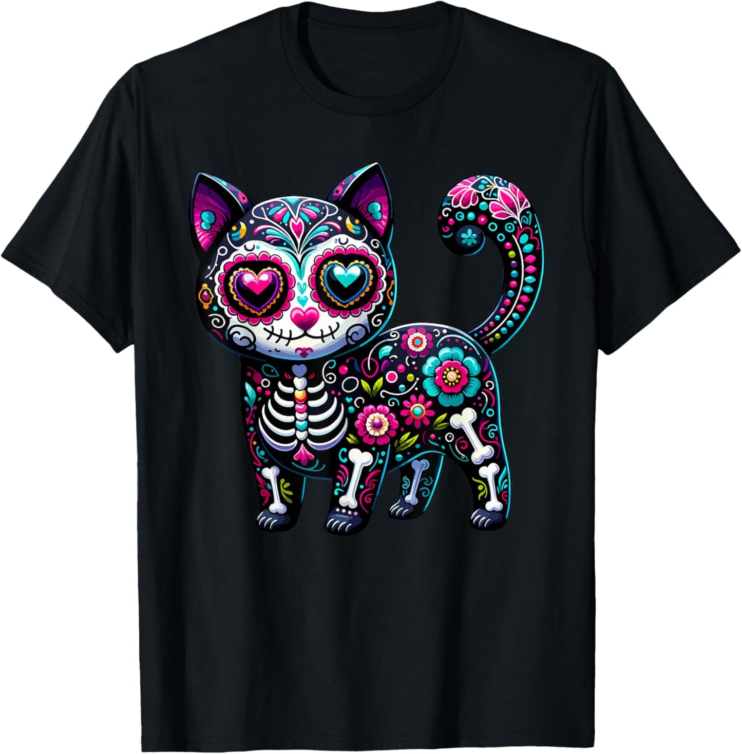 Dia De Los Muertos Cinco De Mayo Cat Sugar Skull Men Women T-Shirt