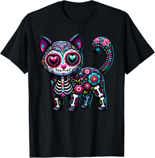 Dia De Los Muertos Cinco De Mayo Cat Sugar Skull Men Women T-Shirt