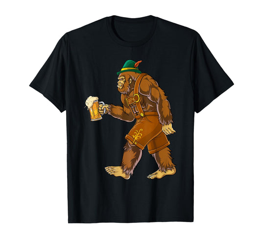 German Bigfoot Lederhosen Funny Oktoberfest Men Prost T-Shirt