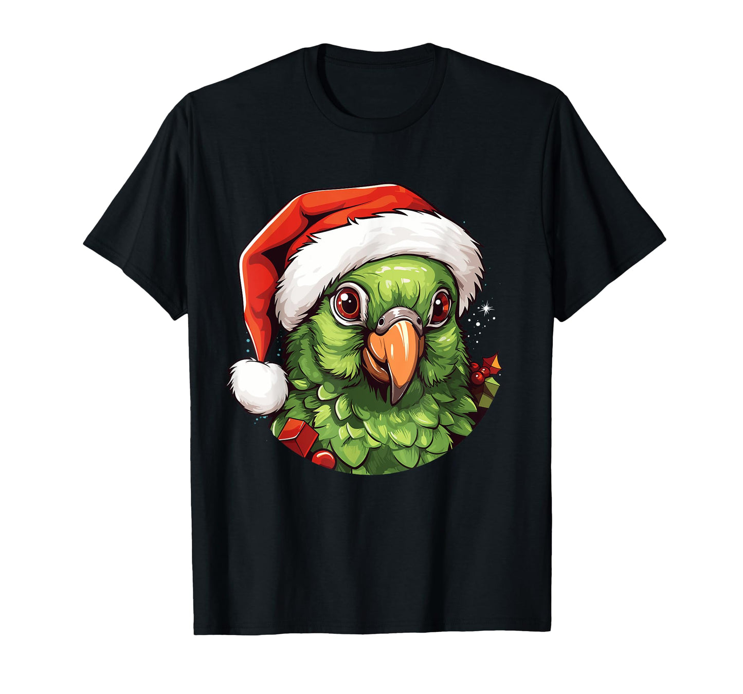 Funny Green Cheek Conure Santa Hat Christmas Parrot Bird T-Shirt