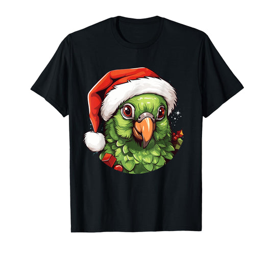 Funny Green Cheek Conure Santa Hat Christmas Parrot Bird T-Shirt