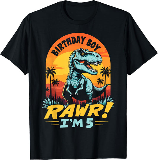 Rawr I'm 5 T-Rex Boys 5th Birthday Dinosaur Party Dino Lover T-Shirt