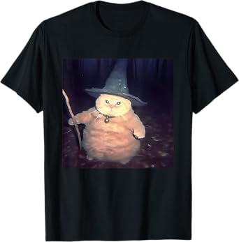 Cheeseball The Wizard Cat Vintage 90s Orange Cat Witch Cat T-Shirt