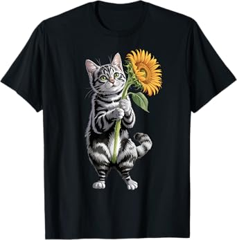 Cats Lover Cute Cat Holding Sunflower - Cat Shirt For Women T-Shirt