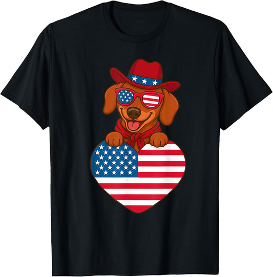 Dachshund Dad Dog Cute Wiener American Flag For 4th Of July T-Shirt