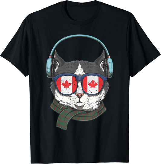 Canada Flag Canadian Cat Sunglasses Funny Men Women Kids T-Shirt