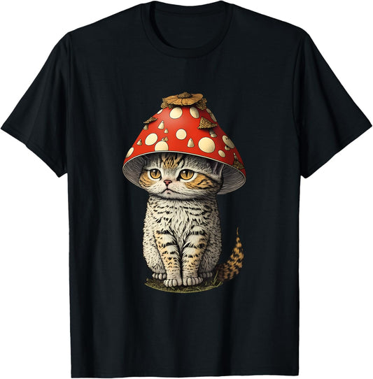 Cute Cottagecore Aesthetic Cat Mushroom Hat Cottage Core T-Shirt