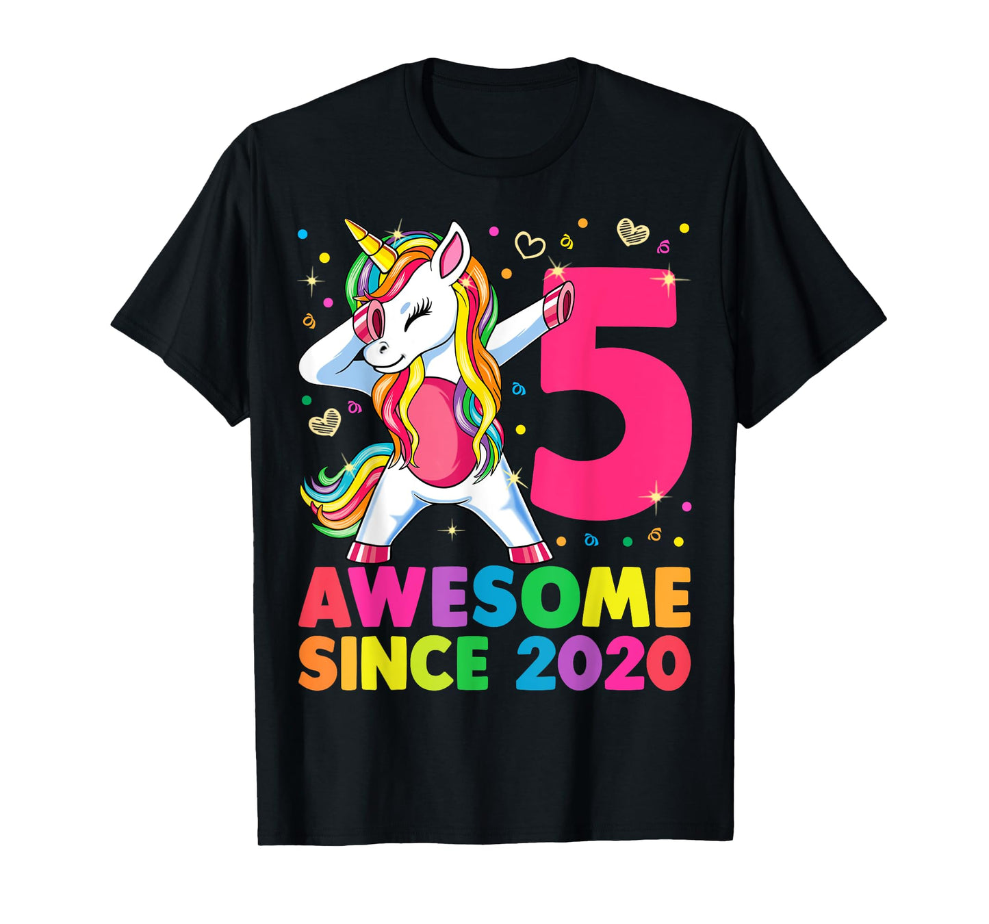 5 Years Old Unicorn Dabbing 5th Birthday Girl Unicorn Party T-Shirt