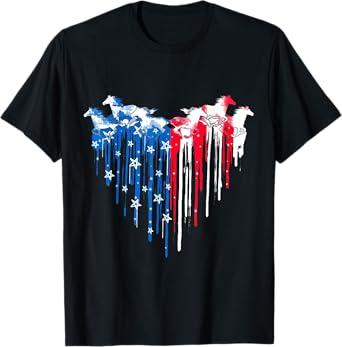 Horse American Flag Heart 4th of July USA Patriotic Pride Women Men T-Shirt