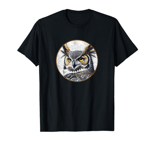 Colorful Retro Great Horned Owl Bird Design T-Shirt