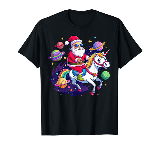 Christmas Santa Riding Unicorn Cute Xmas Holiday Girls Women T-Shirt