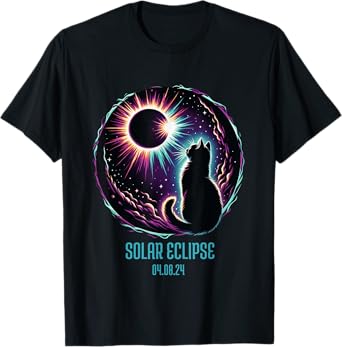 View Totality April 8 2024 Astronomy Cat Lover Solar Eclipse Men Women Girls Kids T-Shirt