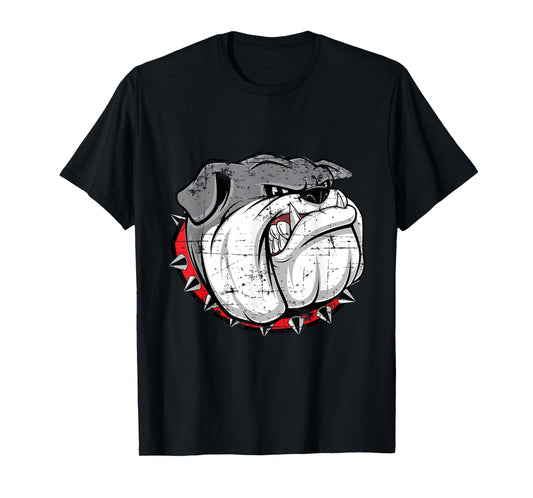 Bulldog Shirt Bully Breed Distressed Growling Spiked Collar T-Shirt for Men Women Kids