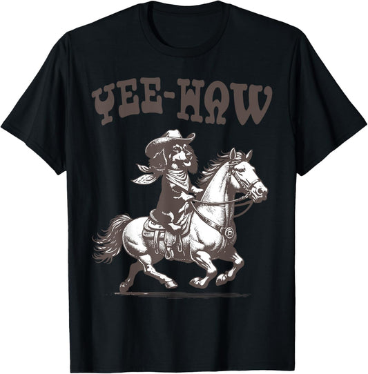 Retro 90s Cowboy Dachshund Riding A Horse Western Funny T-Shirt