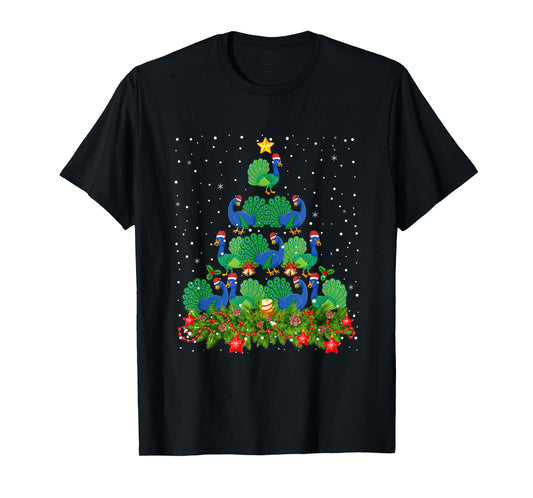 Peacock Bird Xmas Tree - Santa Hat Peacock Christmas T-Shirt