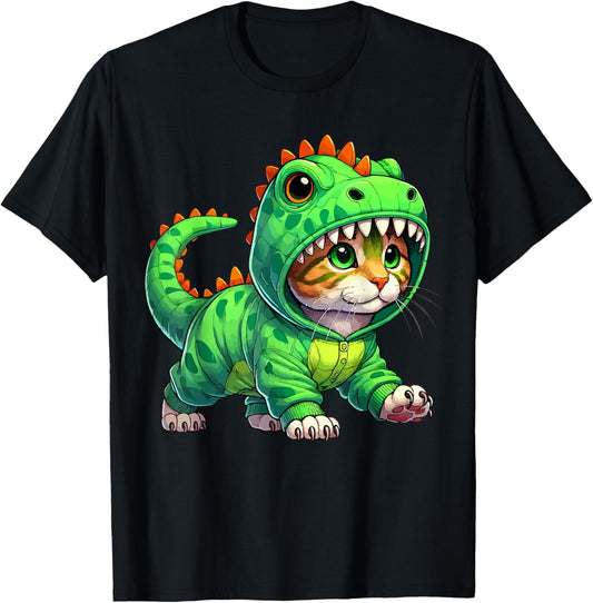 Cat Wearing Dinosaur Costume Halloween Cosplay T-Rex T-Shirt
