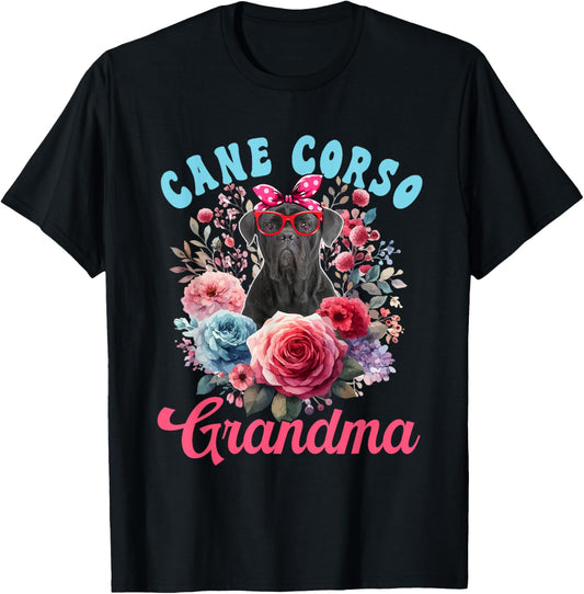 Cane Corso Grandma Mother's Day Dog Bow Tie Floral T-Shirt