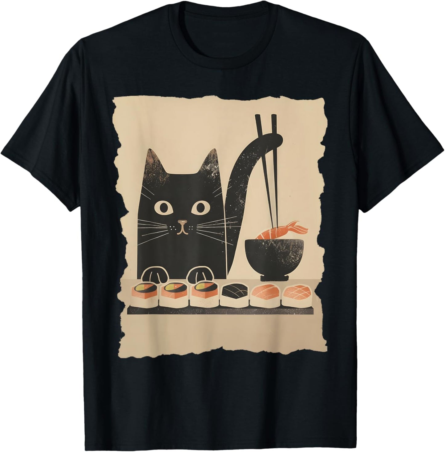 Japanese Sushi Cat Funny Graphic Tees Kawaii Cat Anime Gifts T-Shirt
