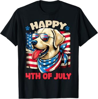 4th of July Patriotic American Labrador Retriever USA Flag T-Shirt for Women Kids Men