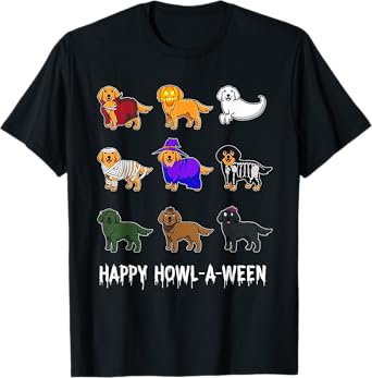 Funny Golden Retriever Dog Halloween Happy Howl-o-ween Men Women Kids T-Shirt