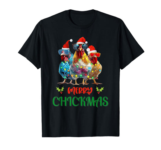 Merry Chickmas Ornament Lights Chicken Farmer Christmas T-Shirt