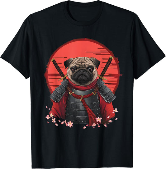 Japanese Samurai Pug Warrior Anime Sword Ninja Dog T-Shirt