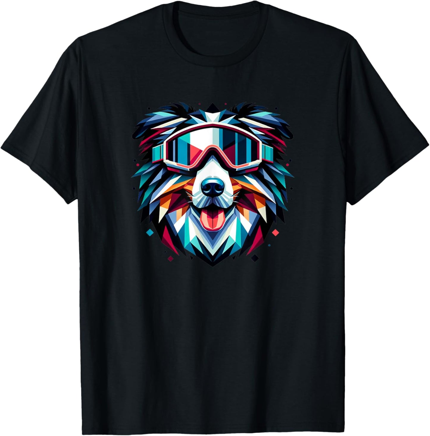Australian Shepherd Wearing Ski Snowboard Goggles Geometric T-Shirt