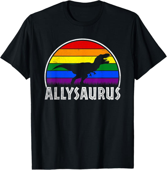 Allysaurus Rex - Dinonsaur Rainbow Flag LGBT Pride Ally T-Shirt