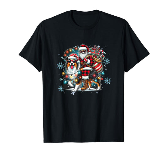 Australian Shepherd Christmas Santa Hat Xmas Aussie Lover T-Shirt