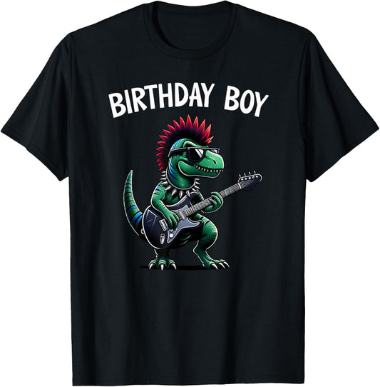 Kids Rock Birthday Boy, Punk Dinosaur, Rock'n Roll Dino Bday T-Shirt