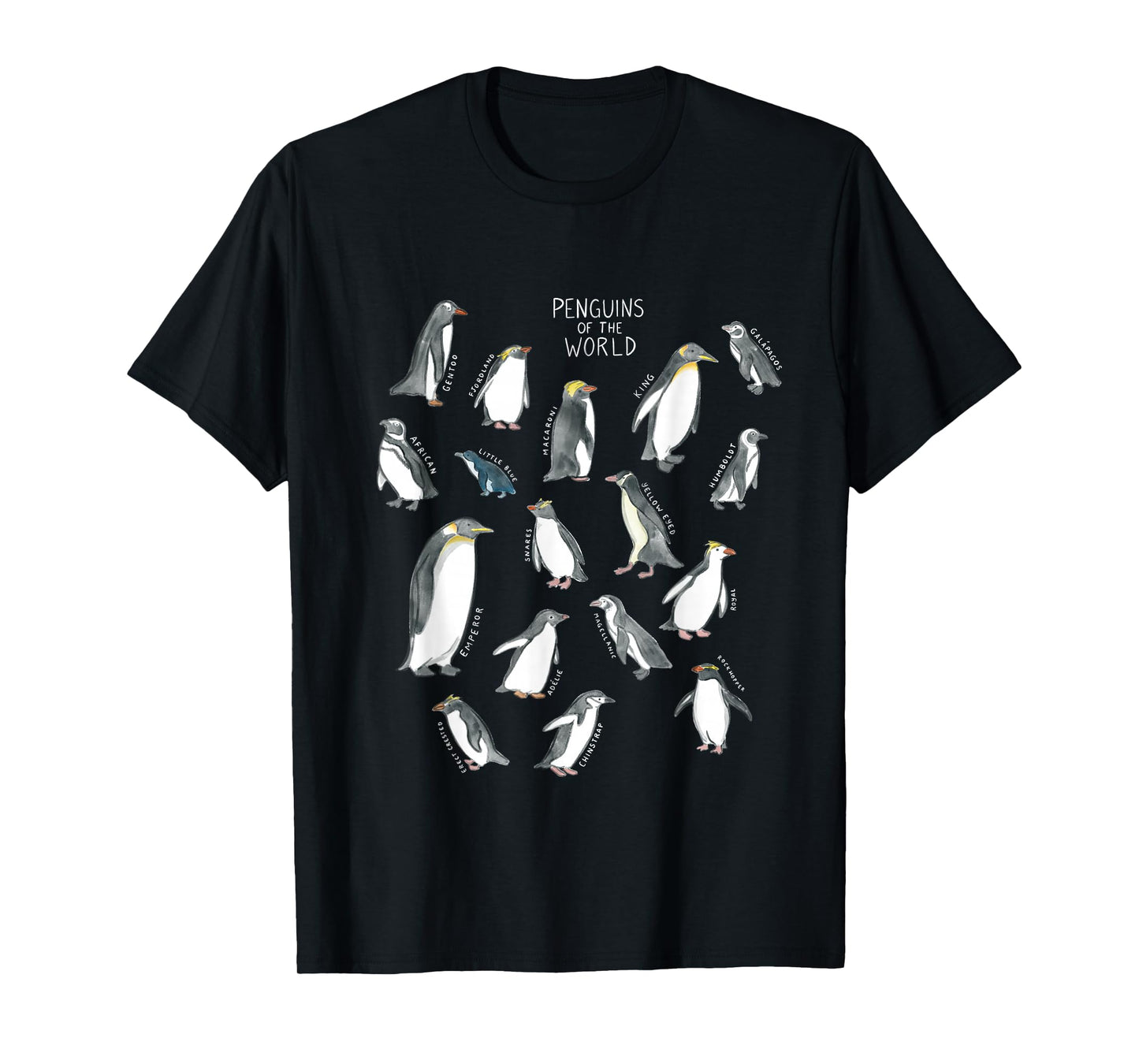 All types of penguins in the world watercolour T-Shirt