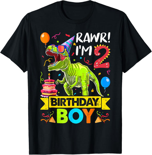 Rawr I'm 2Nd Birthday Boy Dinosaur T-Rex 2 Years Old Party T-Shirt
