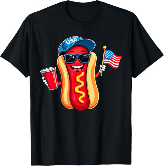 4th of July Hotdog Funny 4th of July Patriotic American Flag T-Shirt