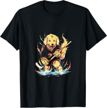 Hockey Golden Retriever ice hockey player Hockey stick T-Shirt