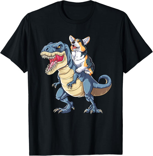 Funny Tricolor Corgi T rex Dinosaur Kids T-Shirt