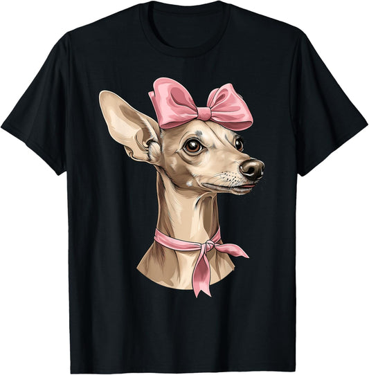 Coquette Bow Italian Greyhound Dog Mom Pink Ribbon Girl T-Shirt