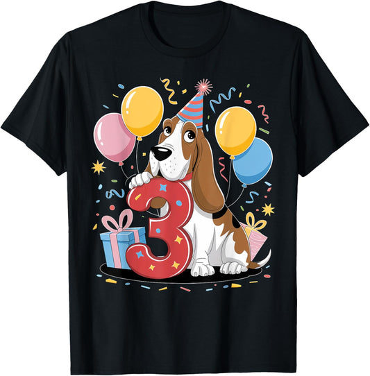 3rd birthday boy girl 3 years old three Basset Hound T-Shirt