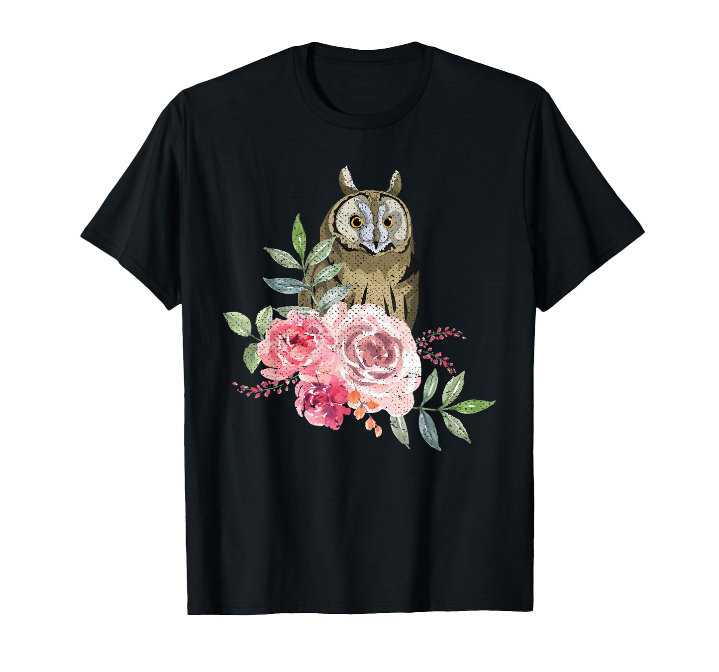 Owl Lover Flower Roses Wise Bird Animal Vintage Owl T-Shirt
