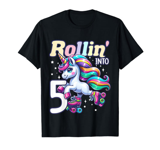 Kids Unicorn Roller Skate 5th Birthday 5 Year Old Party Girls T-Shirt
