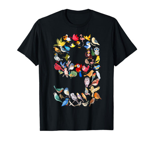 Kids 9th Birthday Birds Themed 9 Year Old Boys Bird Lover T-Shirt