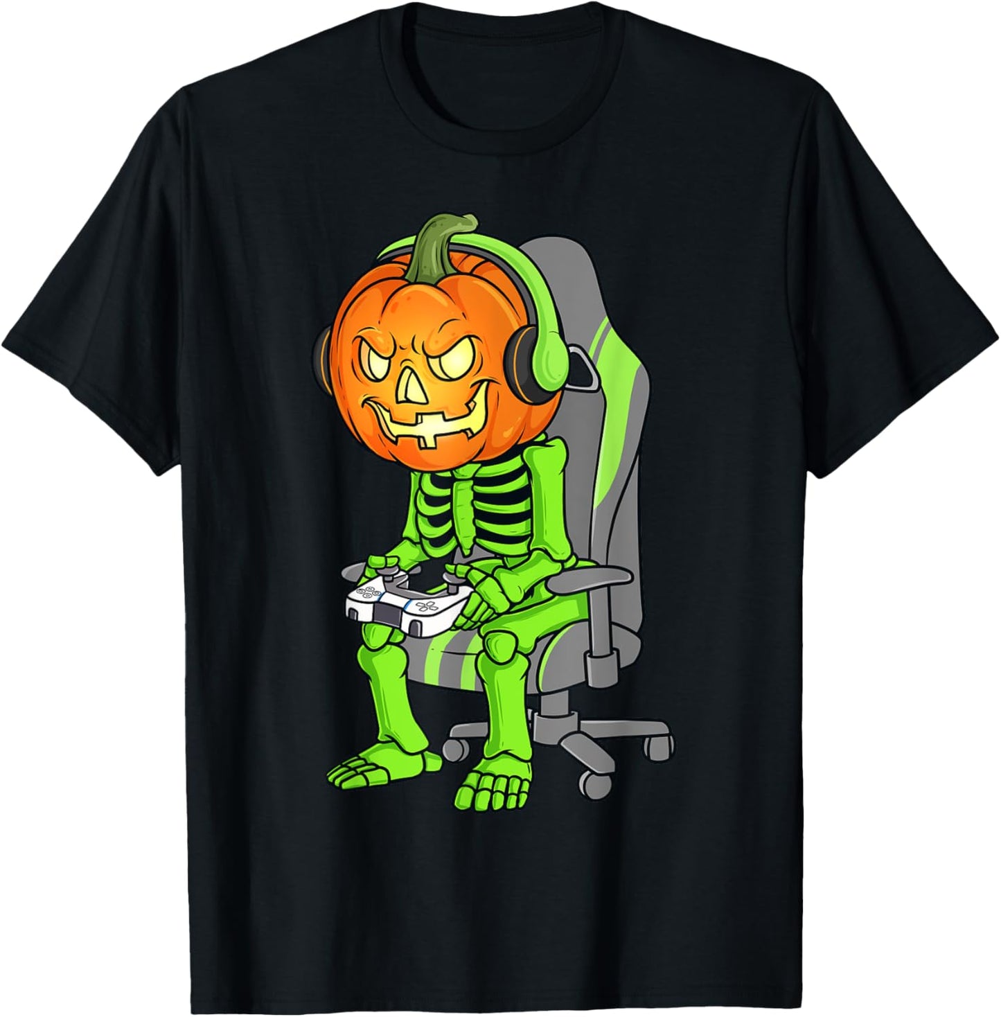 Gaming Halloween Skeleton Jack O Lantern Gamer Boys Kids T-Shirt