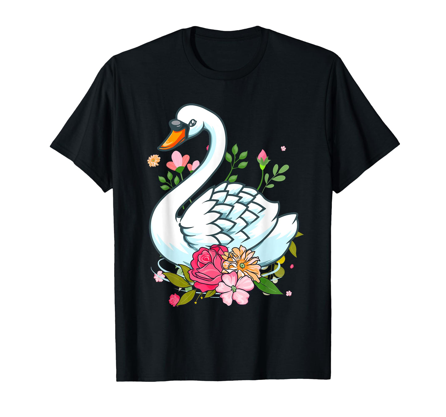 Cool Swan For Women Girls Swans Floral Waterfowl Bird Flower T-Shirt
