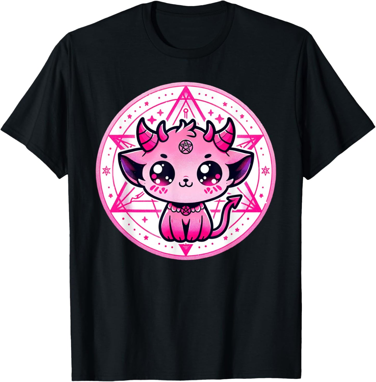 Cute Baphomet Satanic Cat and Artistic Gothic Kawaii Demon T-Shirt