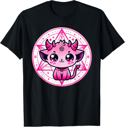 Cute Baphomet Satanic Cat and Artistic Gothic Kawaii Demon T-Shirt