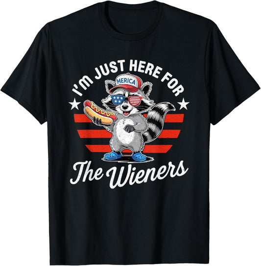 4th of July Just Here For The Wieners, Funny Raccoon Hot Dog T-Shirt