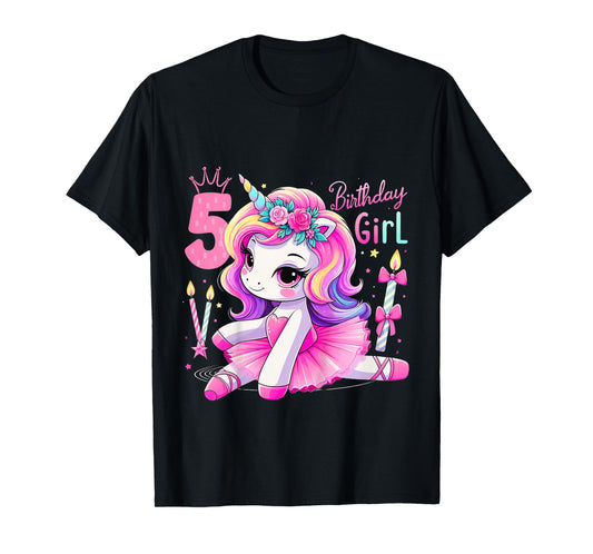 5th Birthday Girl Unicorn Ballet Five 5 Year Old Ballerina T-Shirt